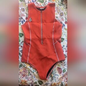 Orange Zip-Up Swimsuit / Sleeveless Wet Suit